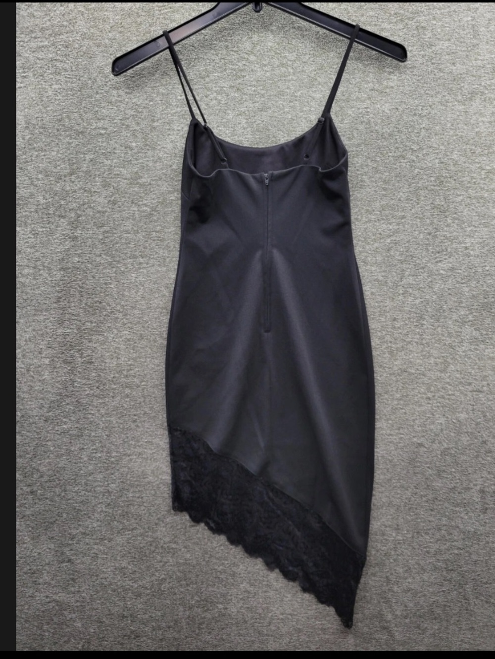 Girls' Black Asymmetric Lace-Trim Formal Dress